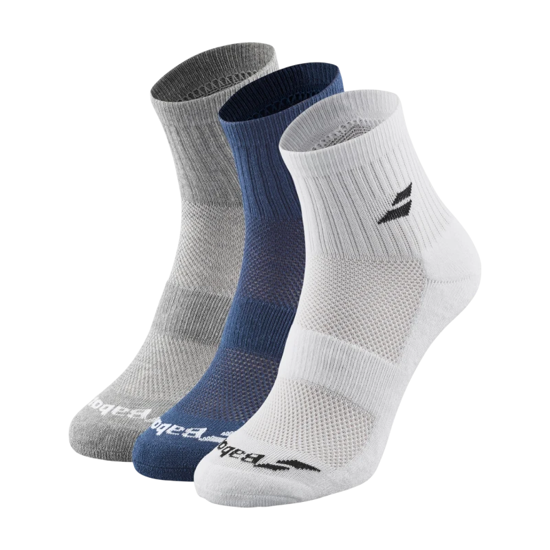 BABOLAT QUARTER 3 PAIRS PACK White/Estate Blue/Grey